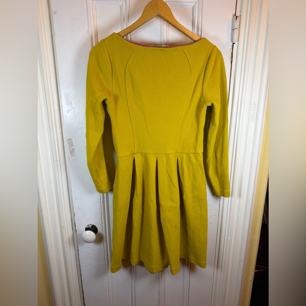 Boden Chartreuse Fit and Flare Knit Dress US 6R Long Sleeve Retro Style